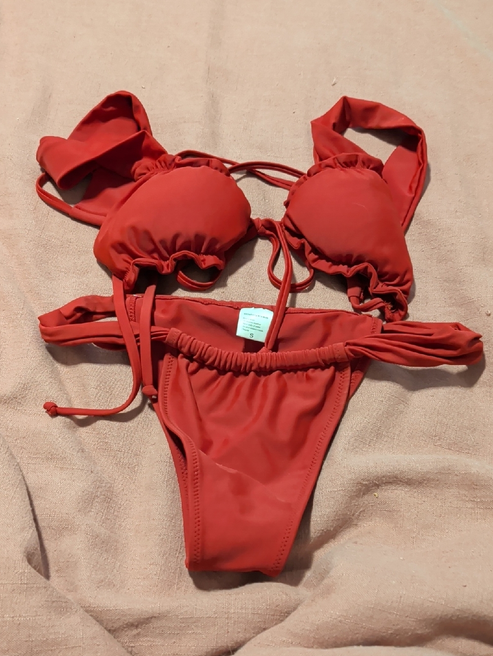 SHEIN Bold Red Ruched Bikini Set